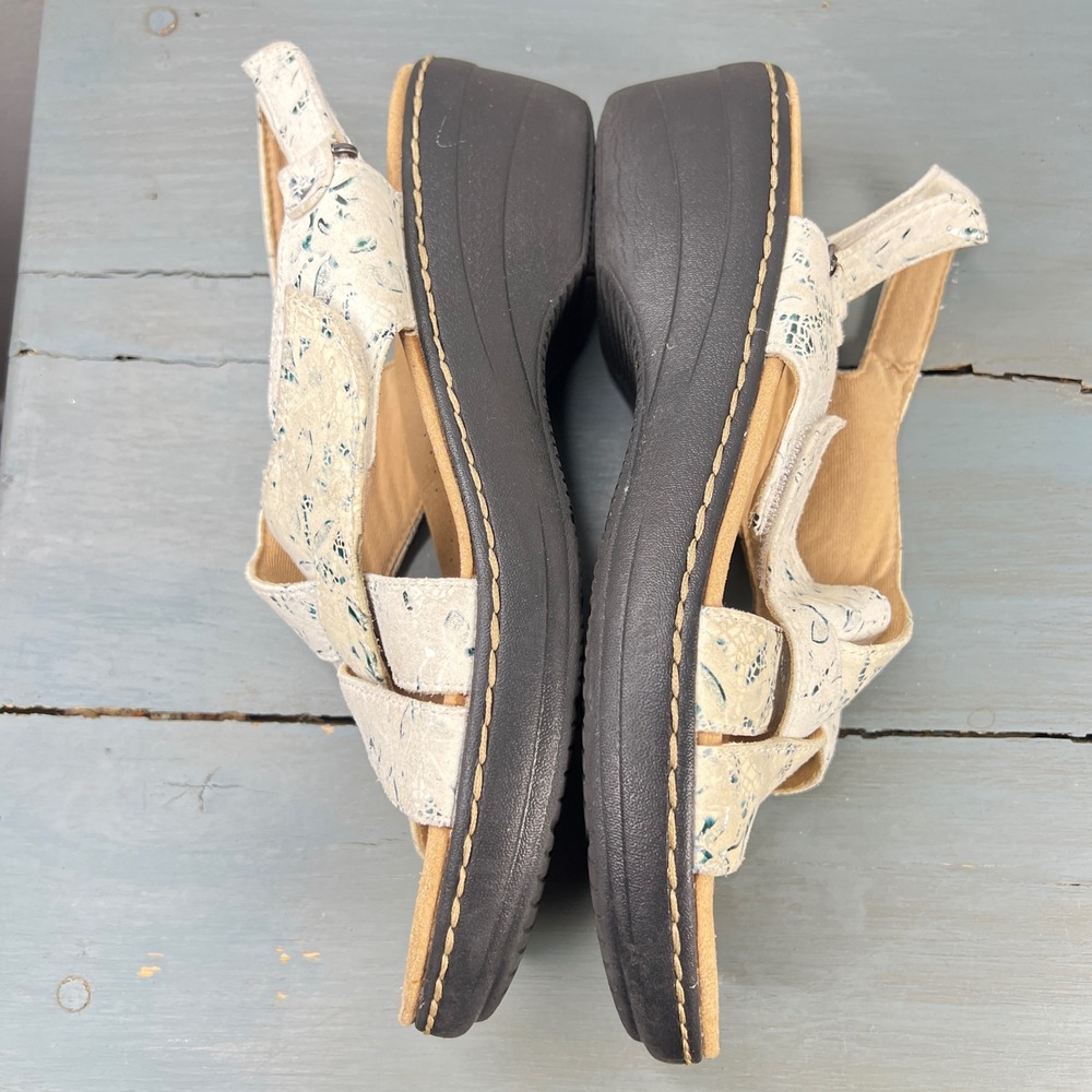 Clarks Collection Arla Glitz Wedge Sandals Cream Teal Floral Womens 9 - Picture 6 of 11